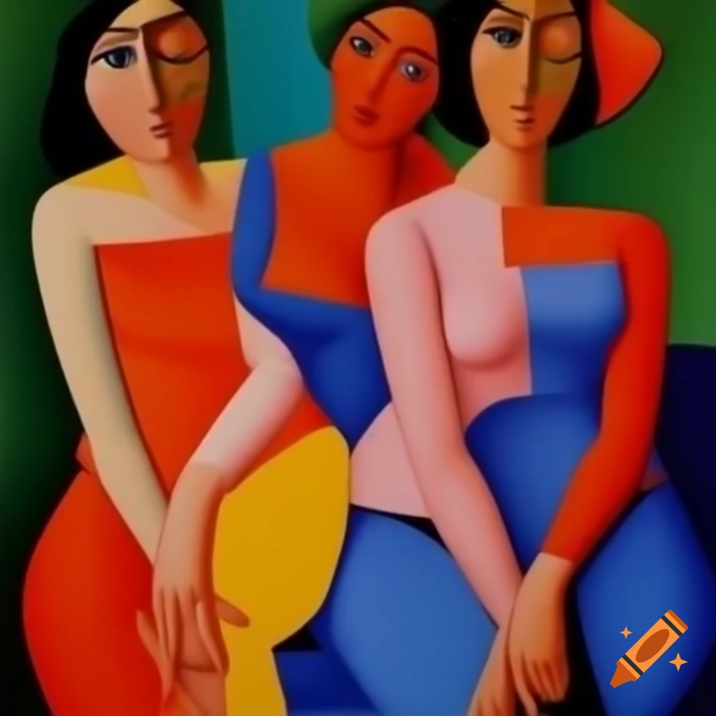Cubist depiction of women by David Hockney in painting style