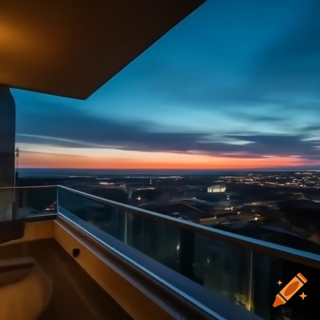 City balcony view at dusk