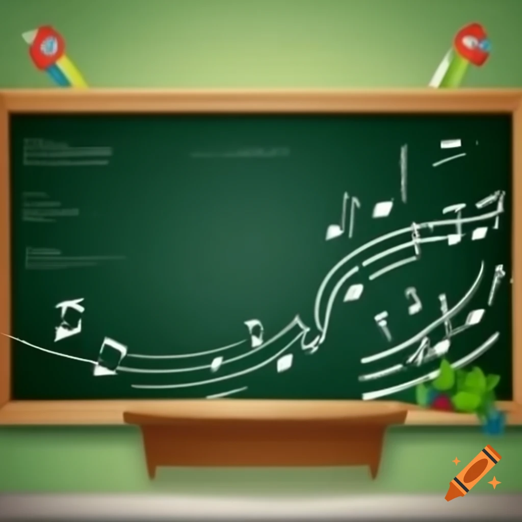 School blackboard featuring musical stave and notes