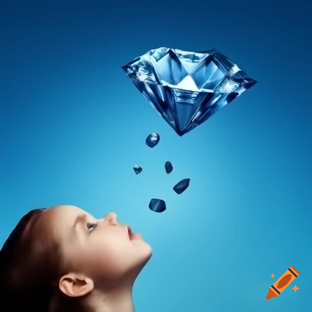 Blue diamond falling from sky into girl s head on craiyon
