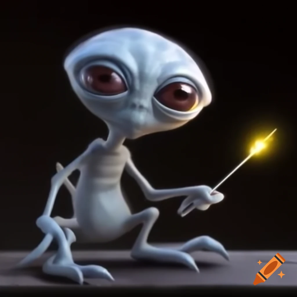 Gray alien holding a probe