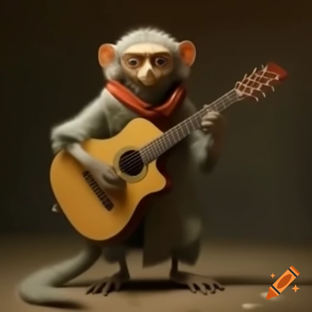 Five anthropomorphized furry moles playing guitars with bandanas
