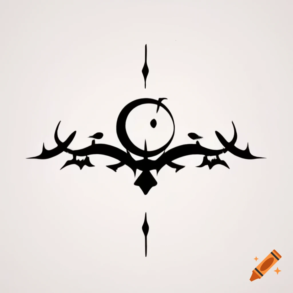 Hand drawn black ink ornament line work with crescent moon for tattoo design