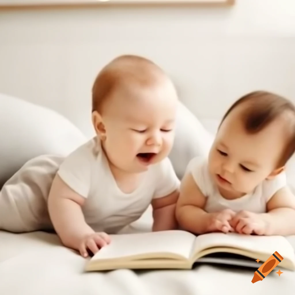 Baby reading a book with mother