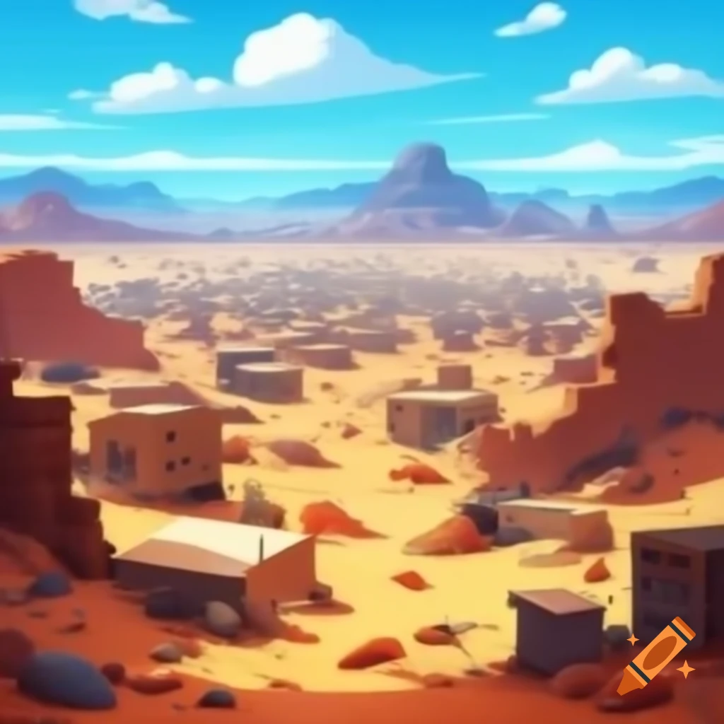 Small desert town visible in the distance