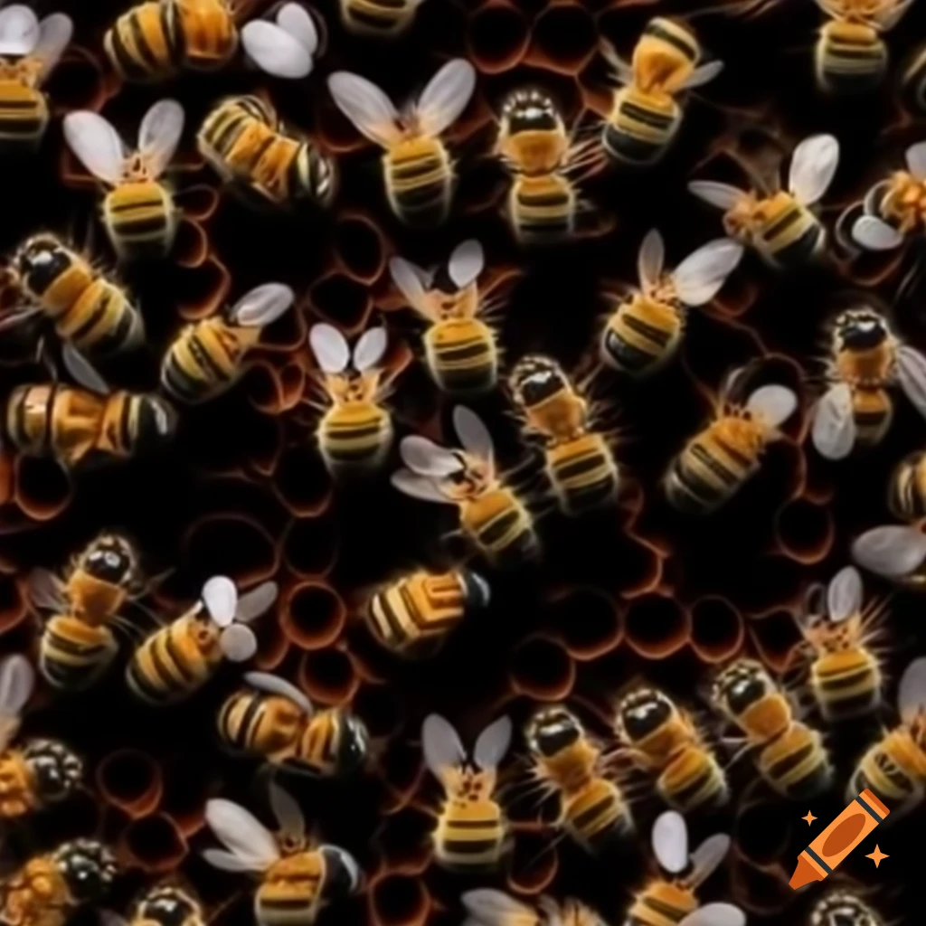 Close-up of many dark black bees