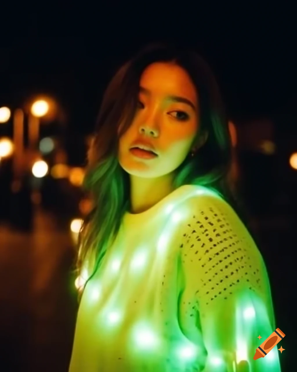 Woman in luminous sweater with LED lights, fashion photography