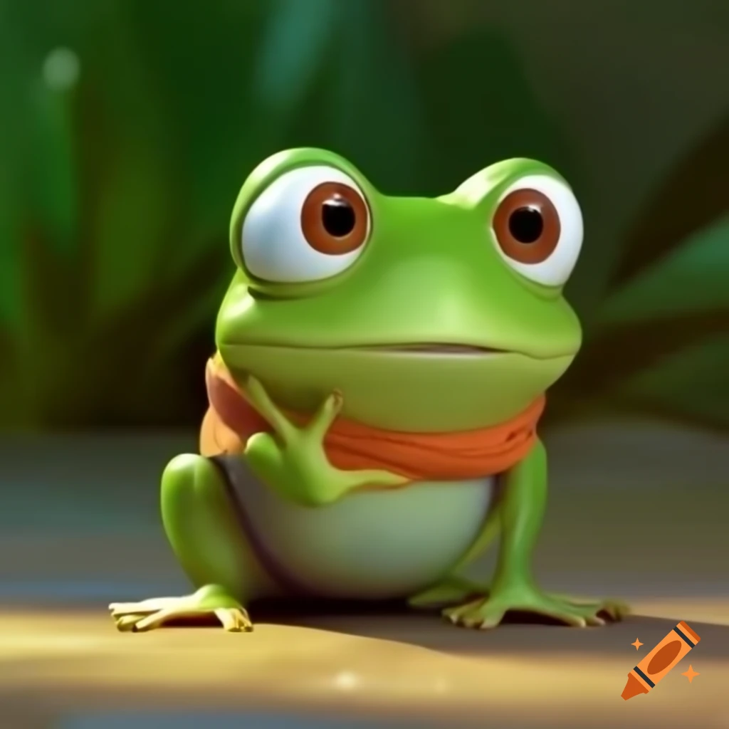 Cute frog character design in Pixar animation style