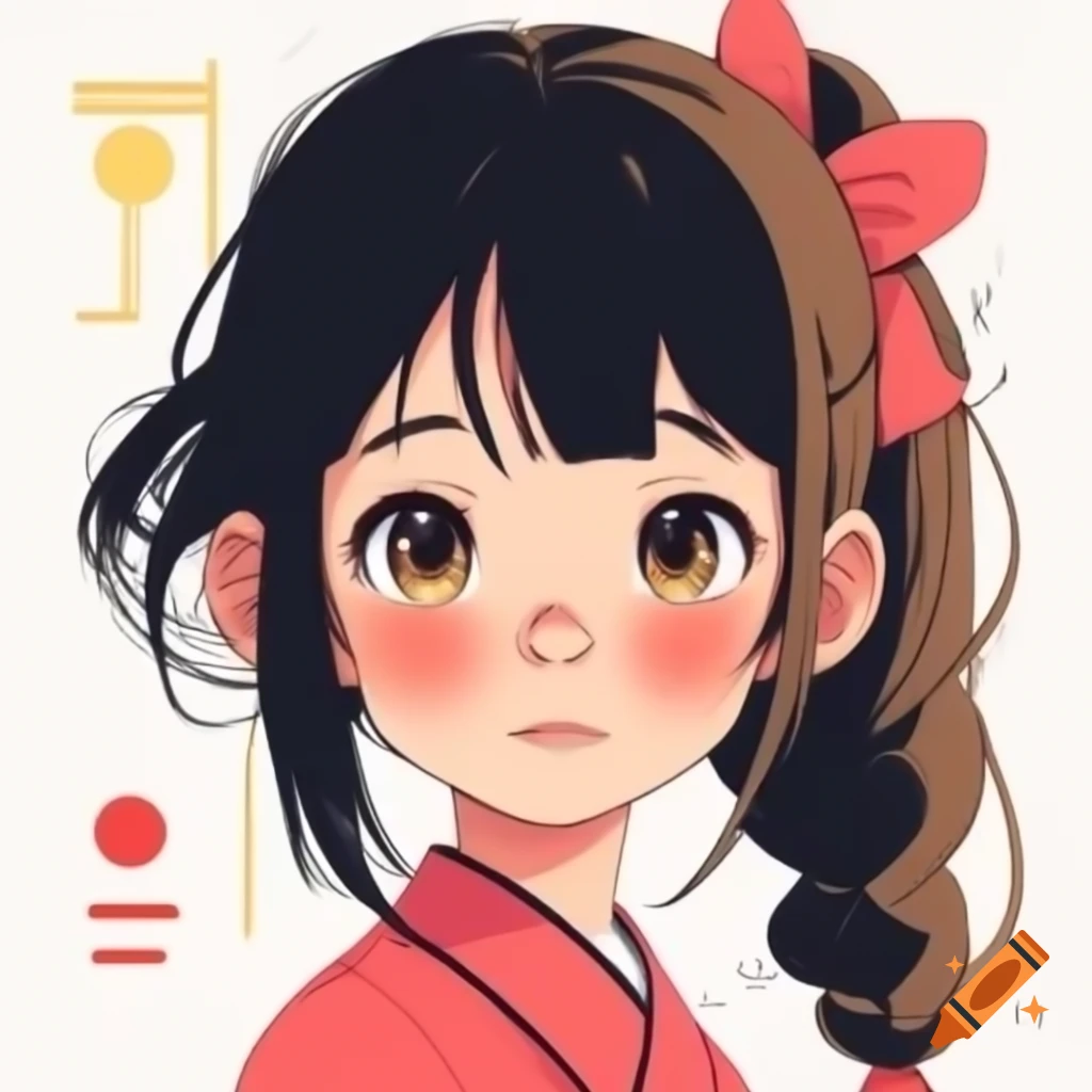 Animated movie poster with Japanese girl in 3D art style influenced by Disney and Ghibli