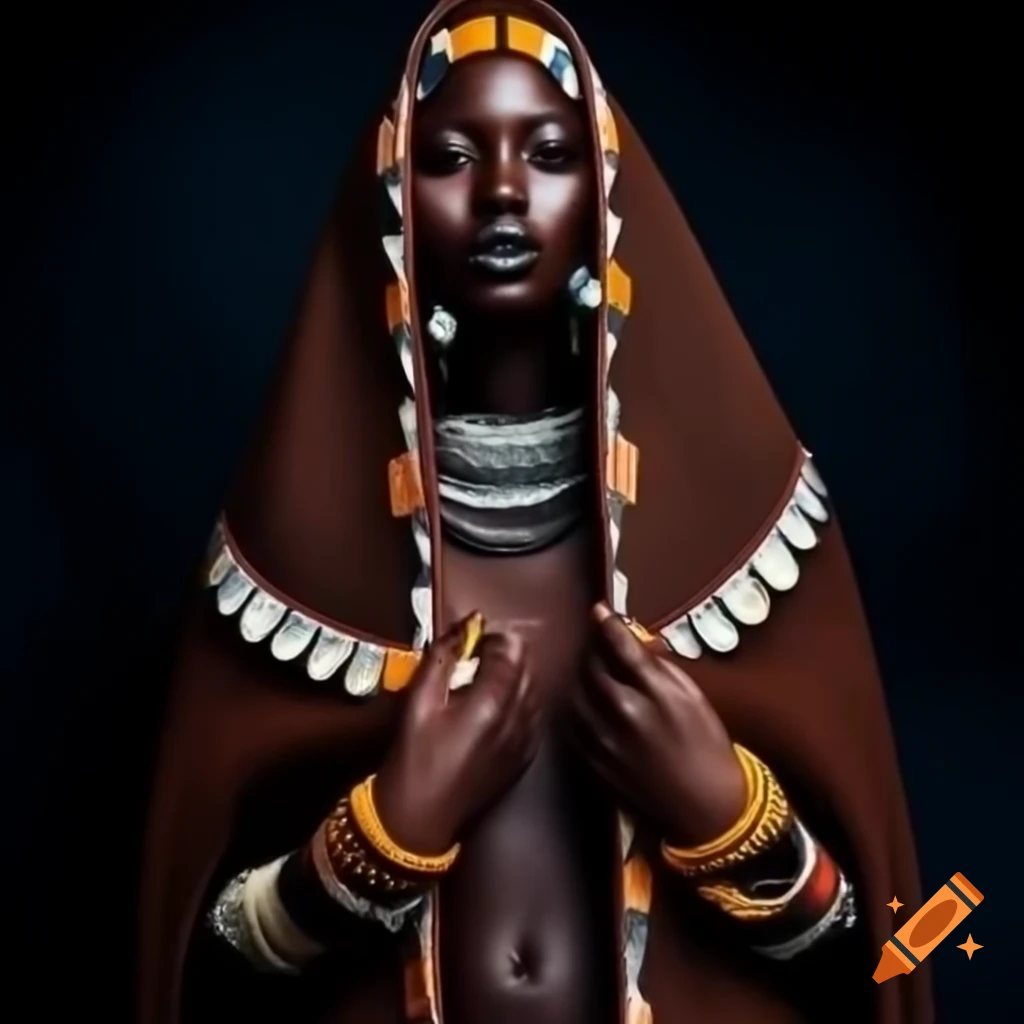 African elf in traditional Sioux clothing with vibrant colors and studio lighting