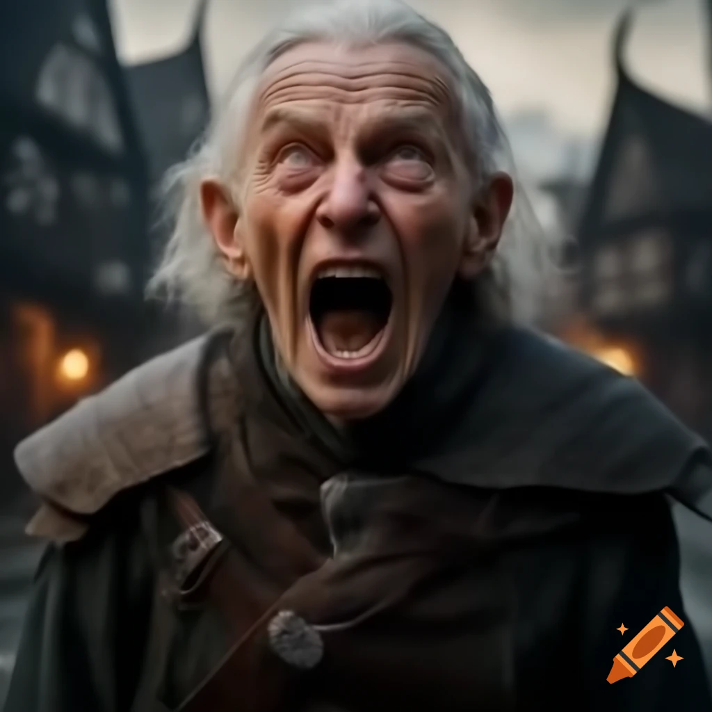 Old man as town crier for Dungeons and Dragons