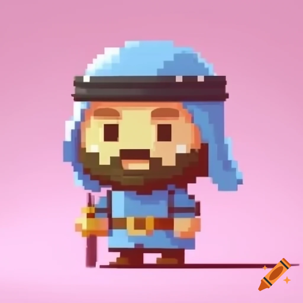 2D cartoon sprite of an Arab knight in side view