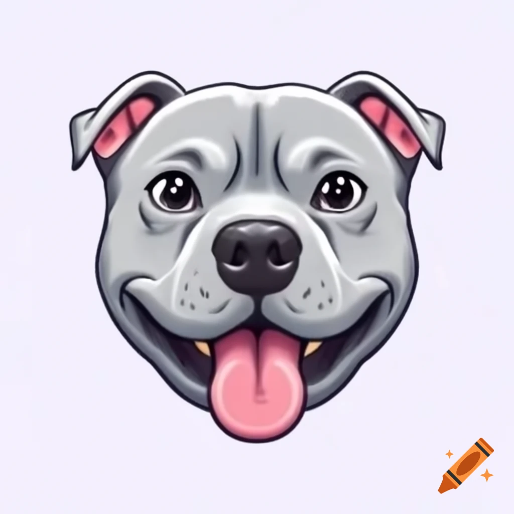 Cartoon of a happy grey pitbull dog