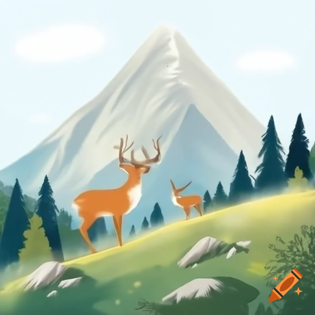 Deer grazing near a mountain