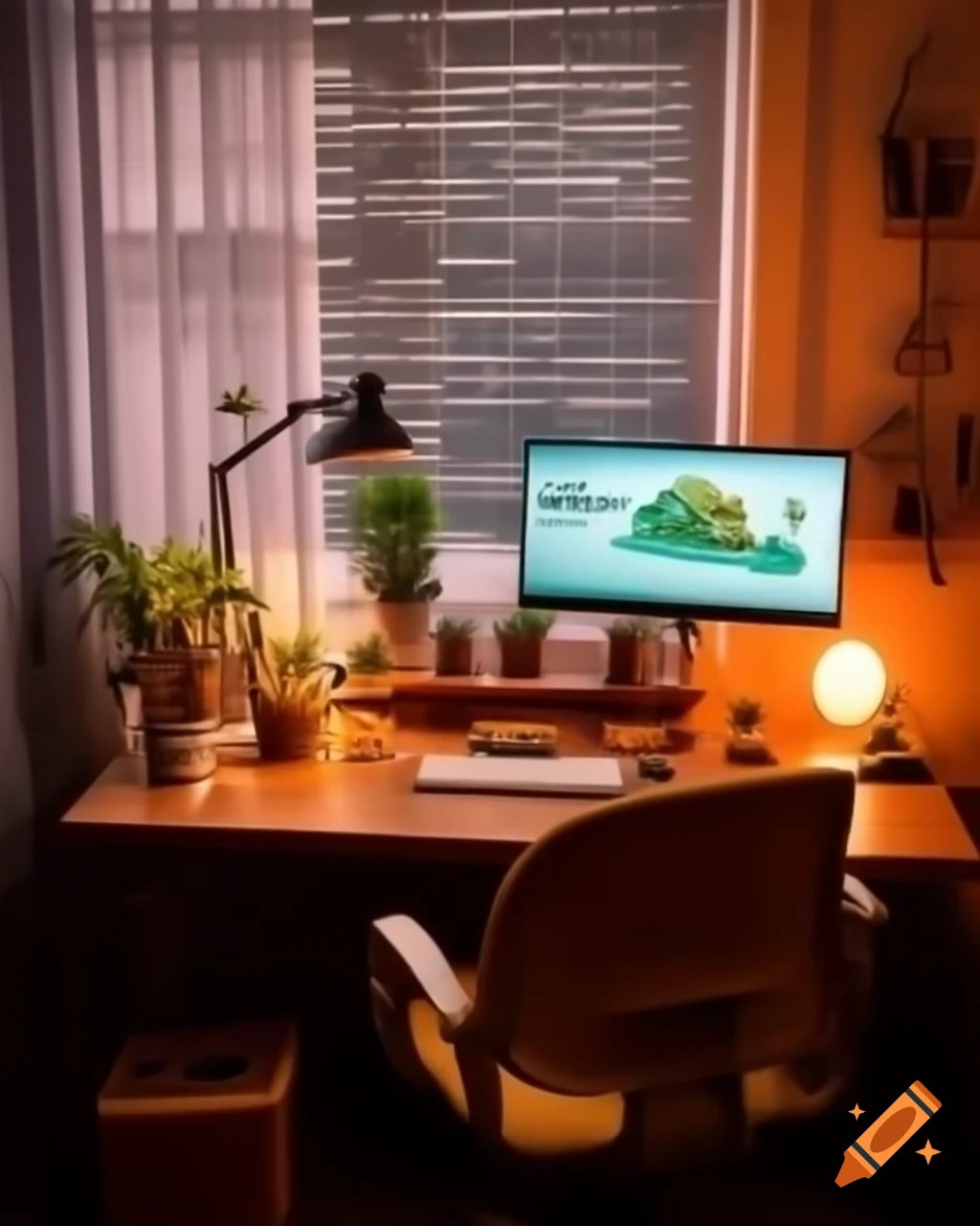 Cozy home office setup with comfortable chair, desk, and motivational posters