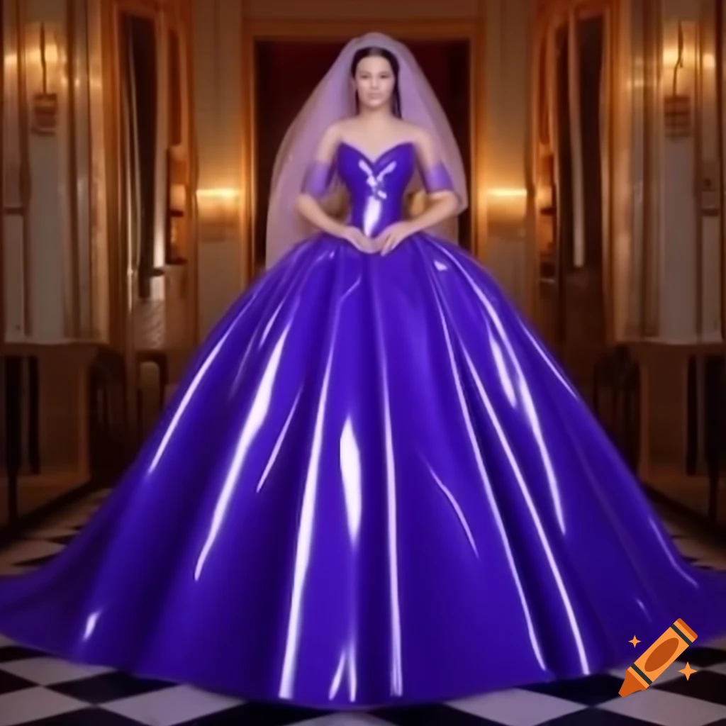 Elegant latex ballgown showcasing modern fashion design