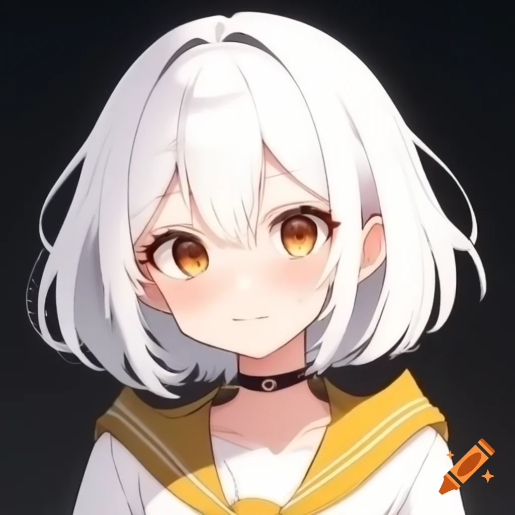 Anime girl with white hair and brown eyes in black and yellow hero suit
