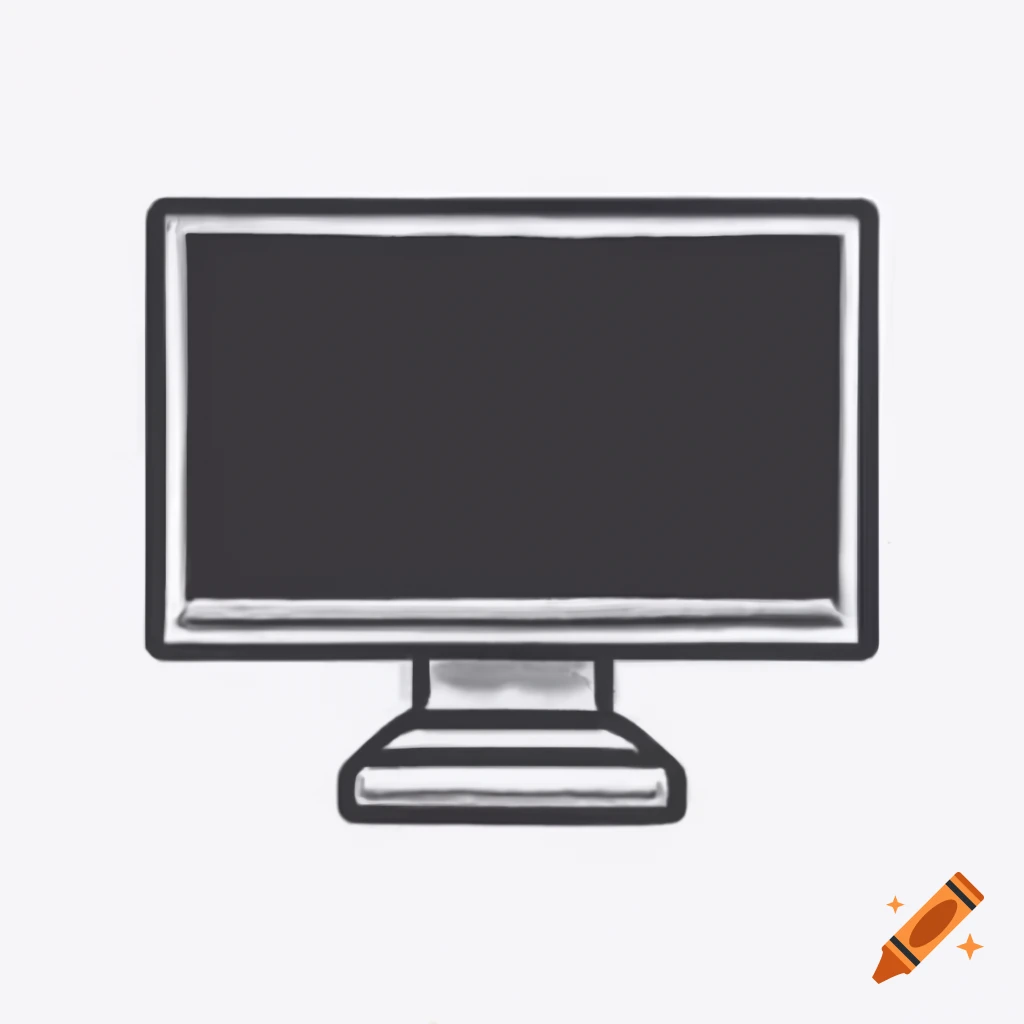 Drawing of a computer monitor with black screen and loading icon