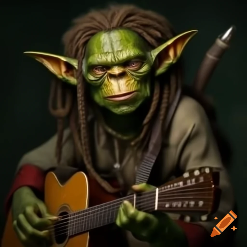Rasta goblin with dreadlocks playing guitar