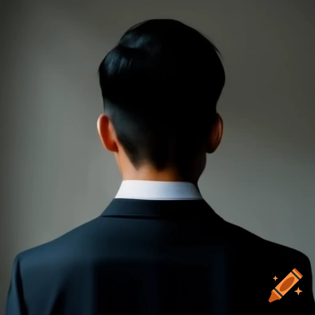 Pan-Asian man in business attire viewed from behind
