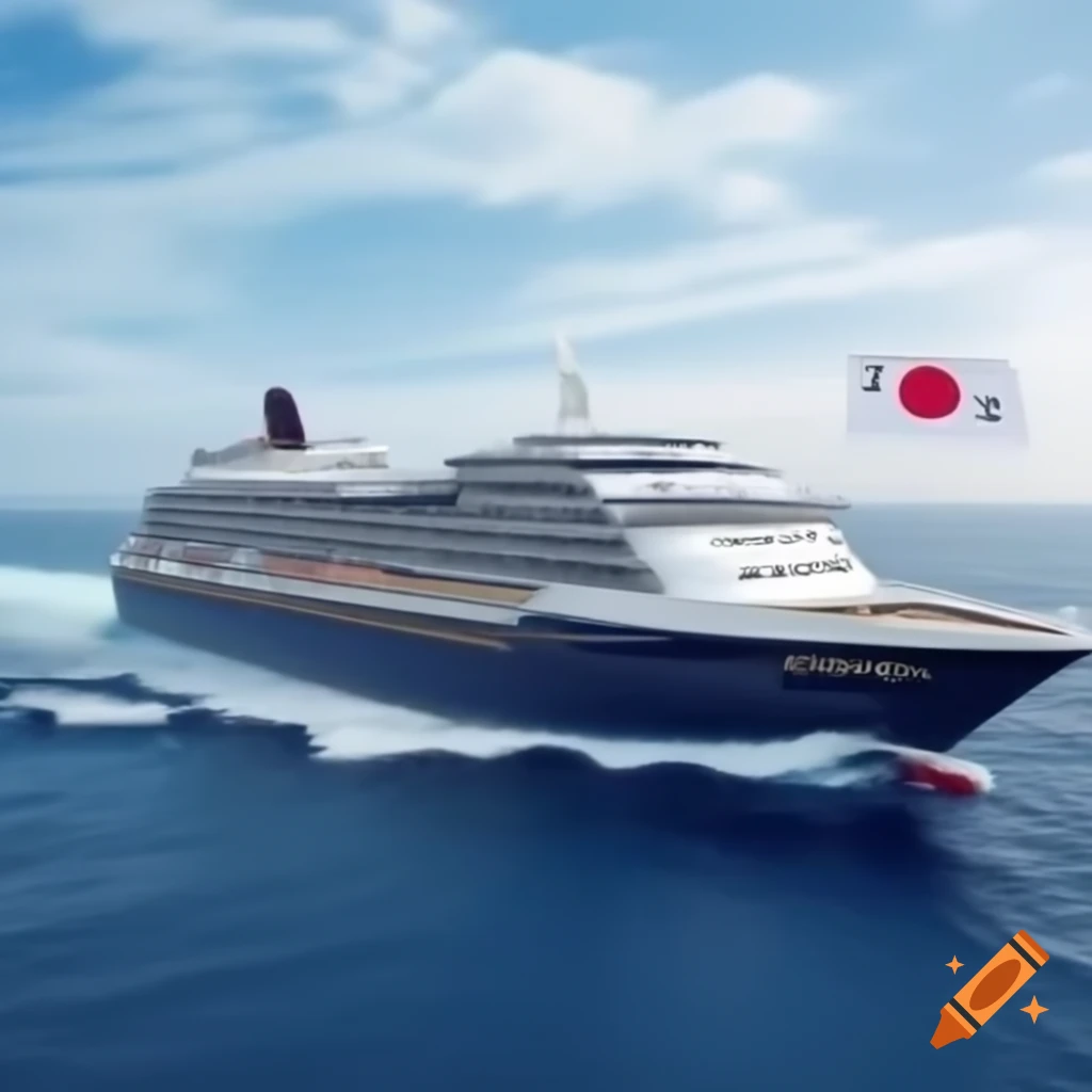 Luxury cruise ship 'Freedom Express' sailing in the ocean with Japan flag
