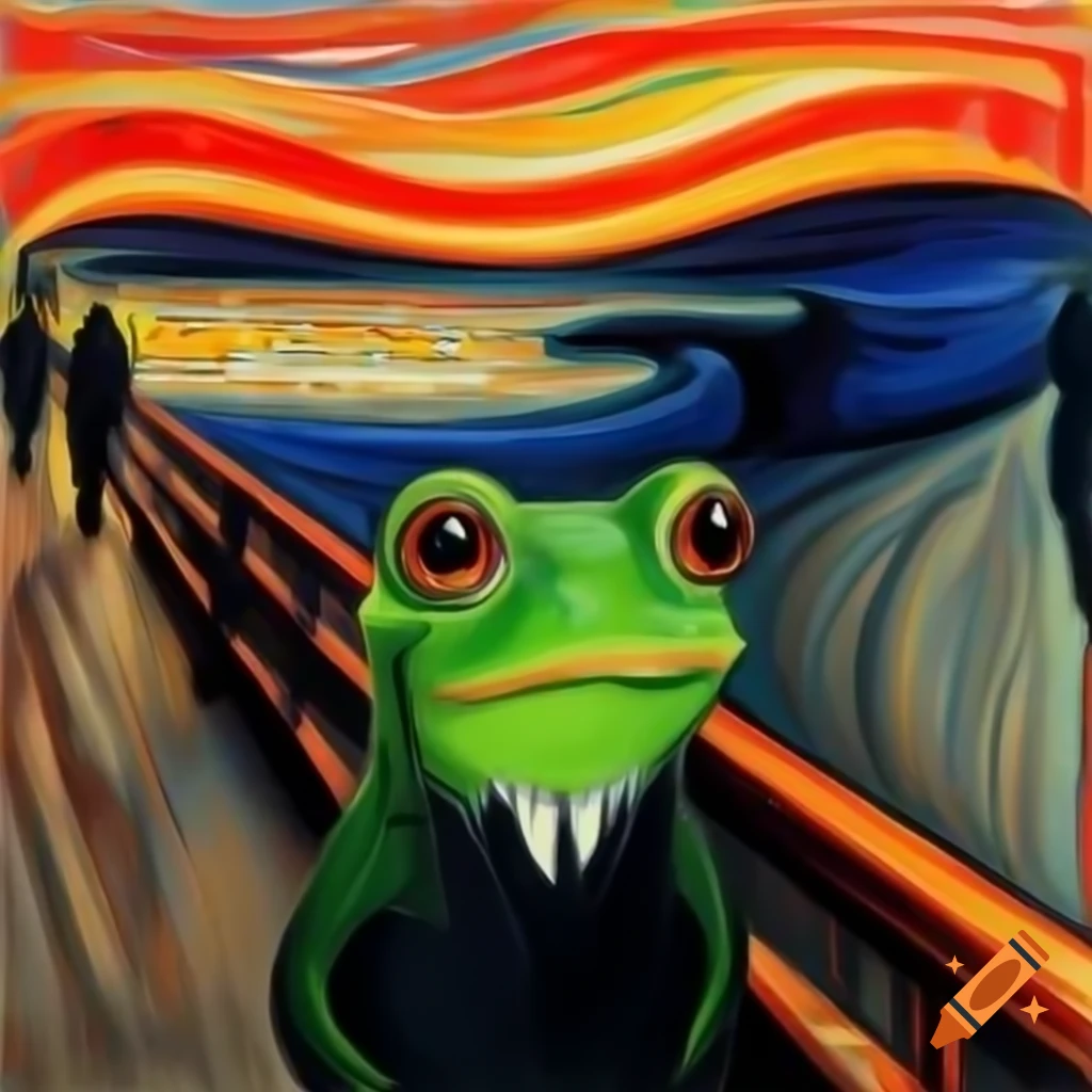 Frog with scared expression inspired by The Scream