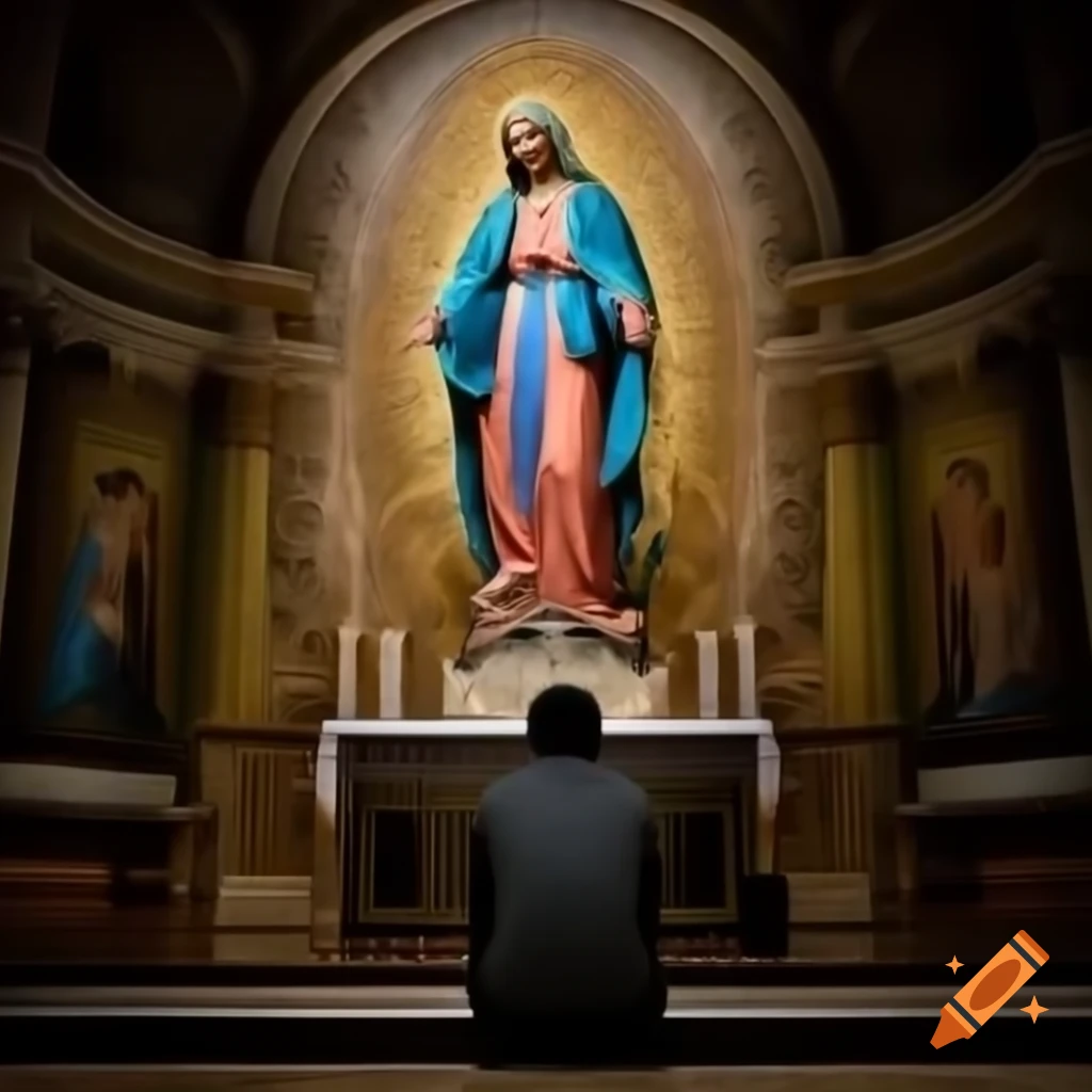 Android Connor expressing emotion in front of Holy Virgin Mary