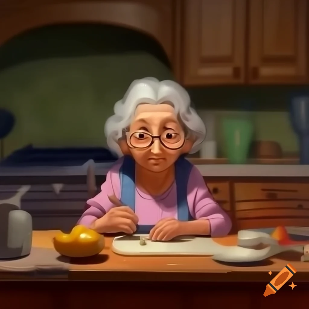 Grandmother sitting at kitchen table