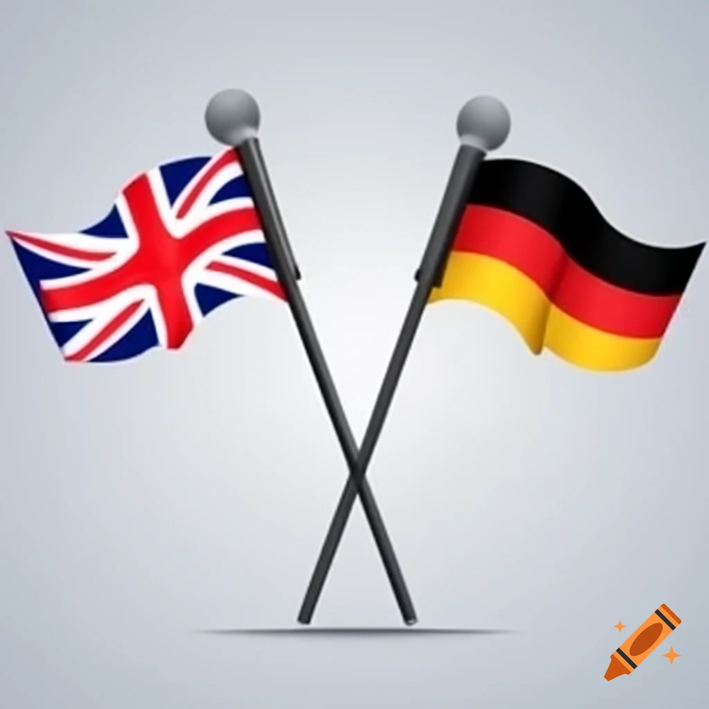 British and German flags combined inside a journalist microphone