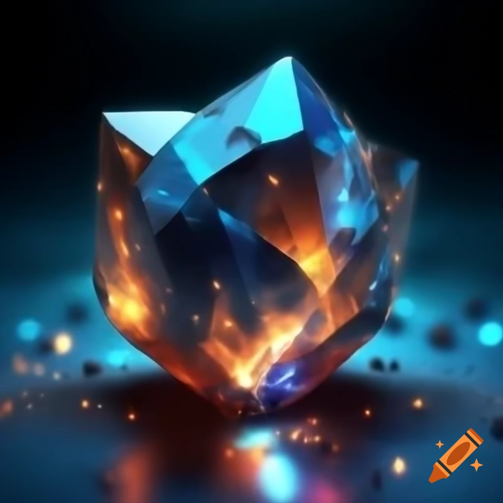Glowing orange and blue magic crystal with simple background