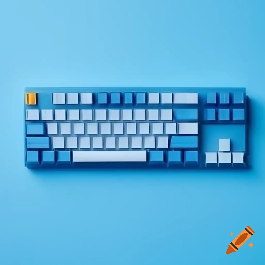 Top down view of a blue mechanical keyboard on craiyon