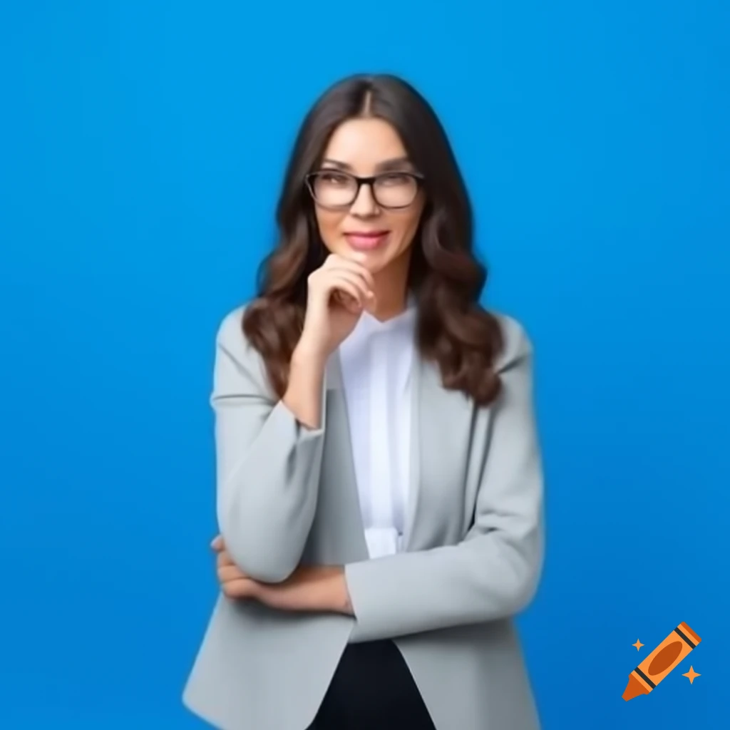 Female CEO positioned to the left against a blue background