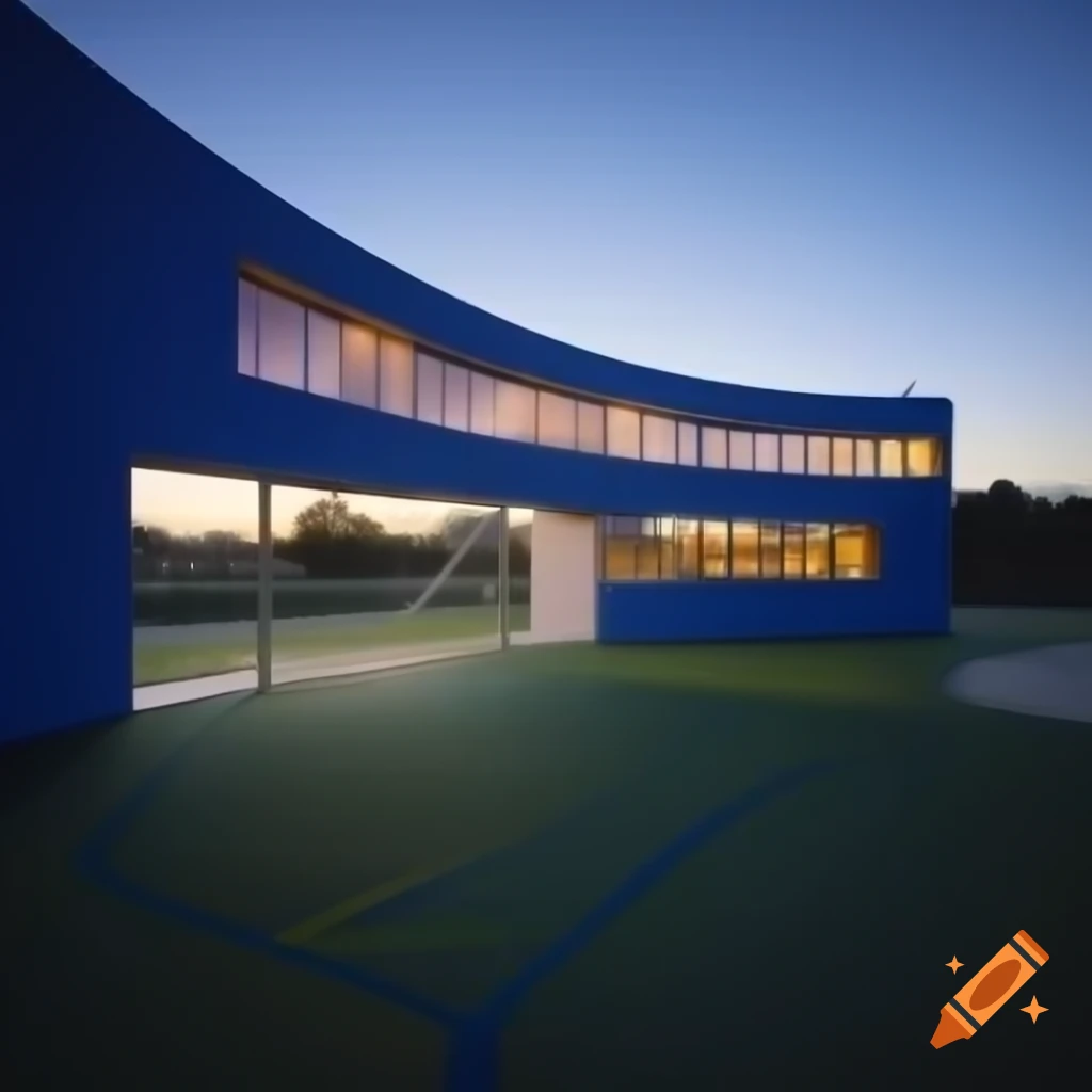 Modern school playground at sunset with surreal ambiance