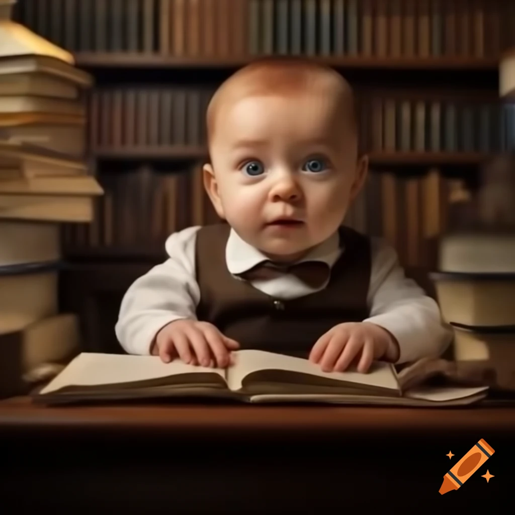 Baby dressed humorously as a will writer