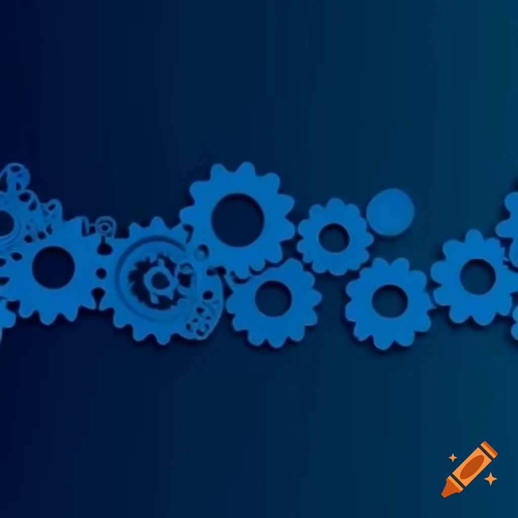 Abstract banner featuring indigo blue gears for manufacturing