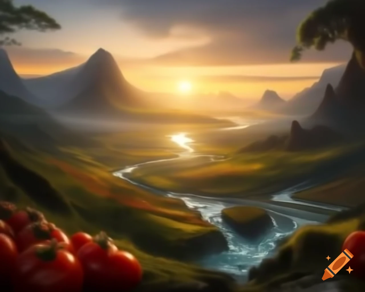 Legend of a valley surrounded by ripe tomatoes and towering mountains