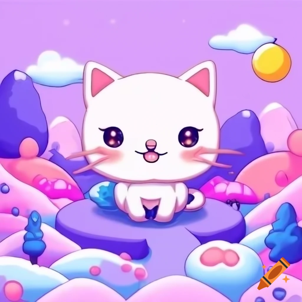 Cute girly kitten NFT profile picture in pink and purple anime style