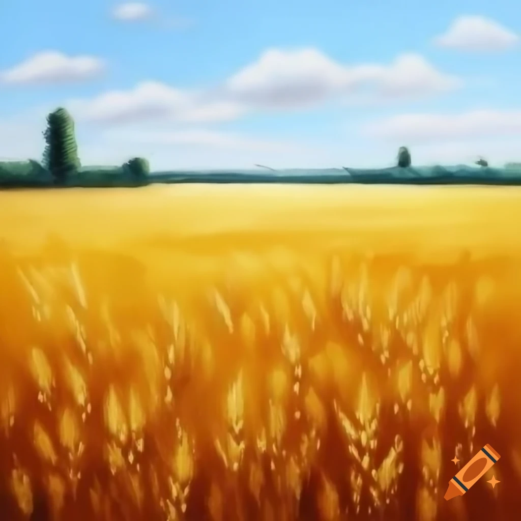 Oil painting of a golden wheat field
