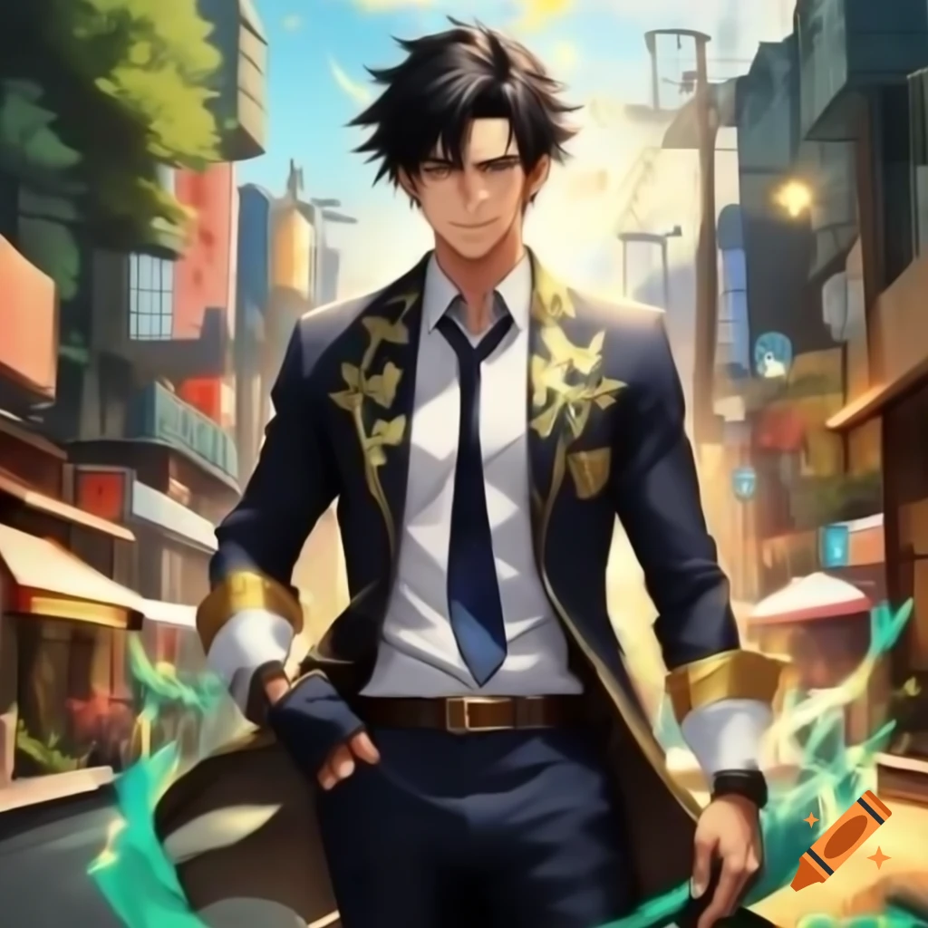 Botanic magic outfit concept art for male character in anime style