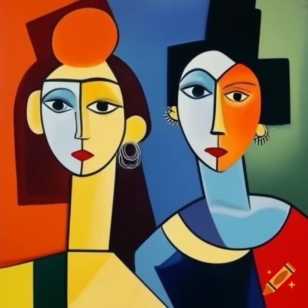 Cubist women painting inspired by Norman Rockwell and Paul Klee