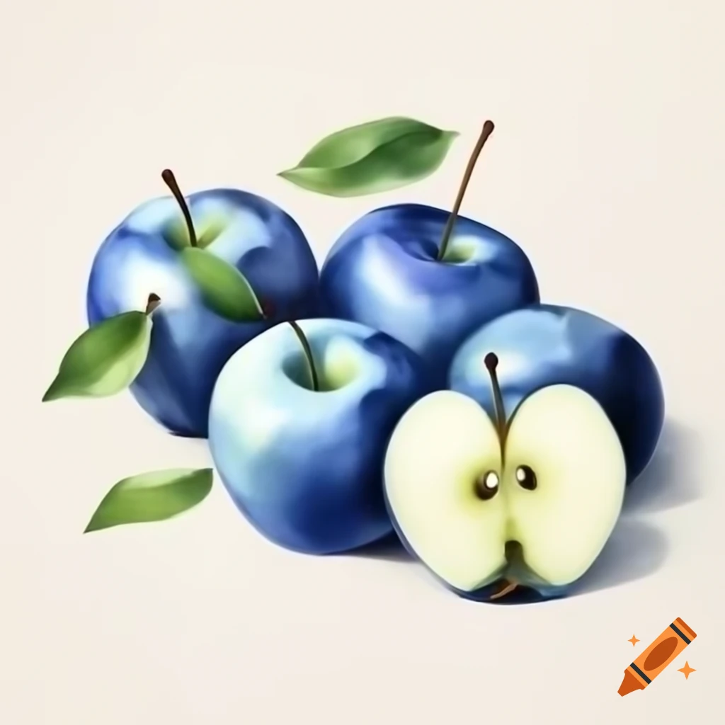 Watercolor illustration of blue apples