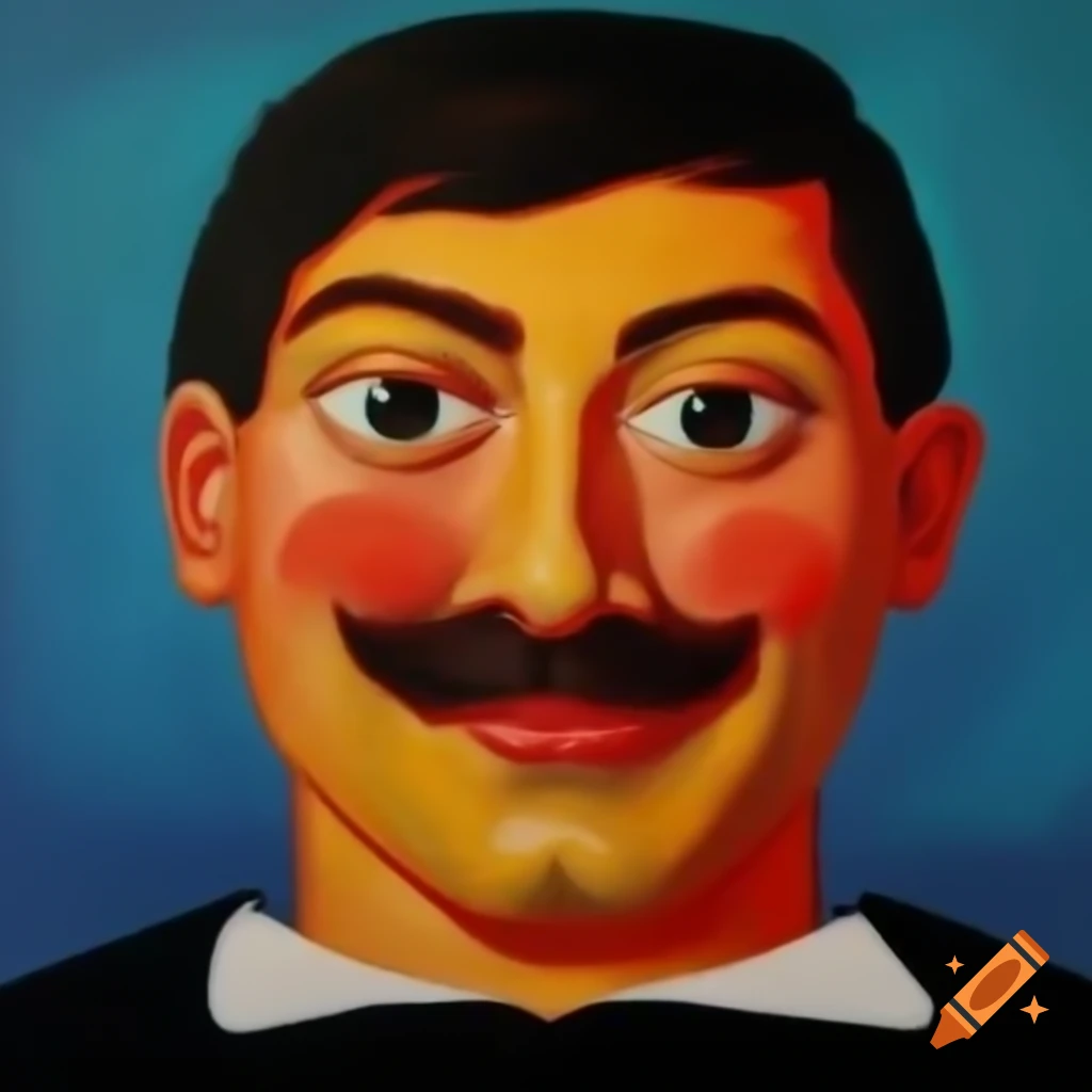 Oil painting of a man with a peculiar mustache