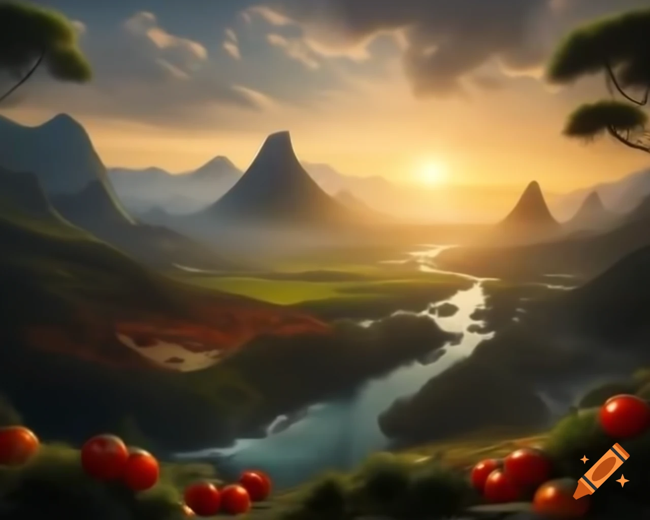 Legend of a valley surrounded by ripe tomatoes and towering mountains