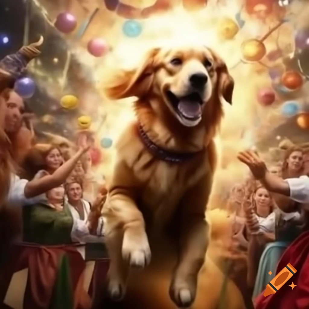 Giant golden retriever causing chaos at Oktoberfest celebration