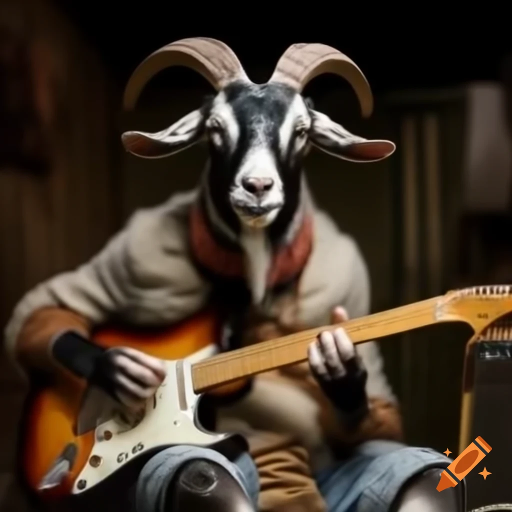 Goat man playing electric guitar