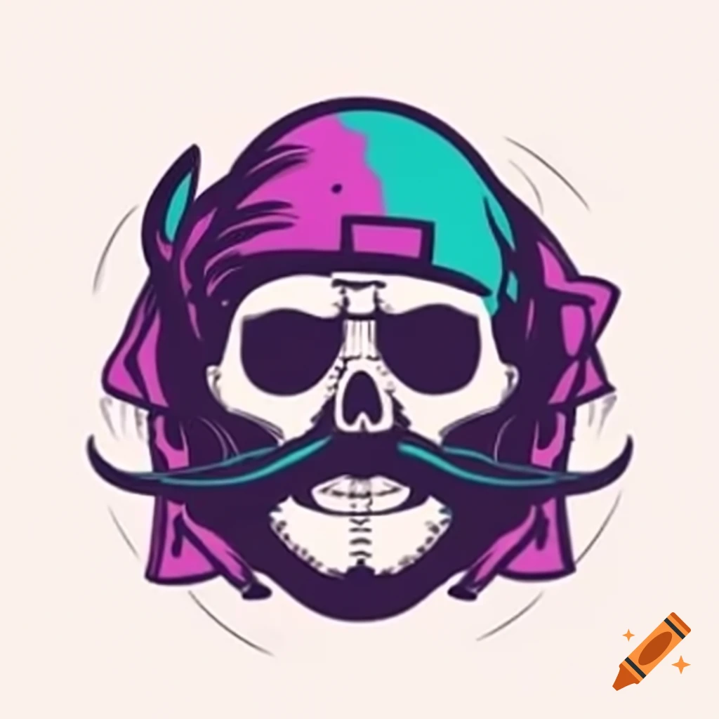 Cyberpunk pirate skull with curly mustache