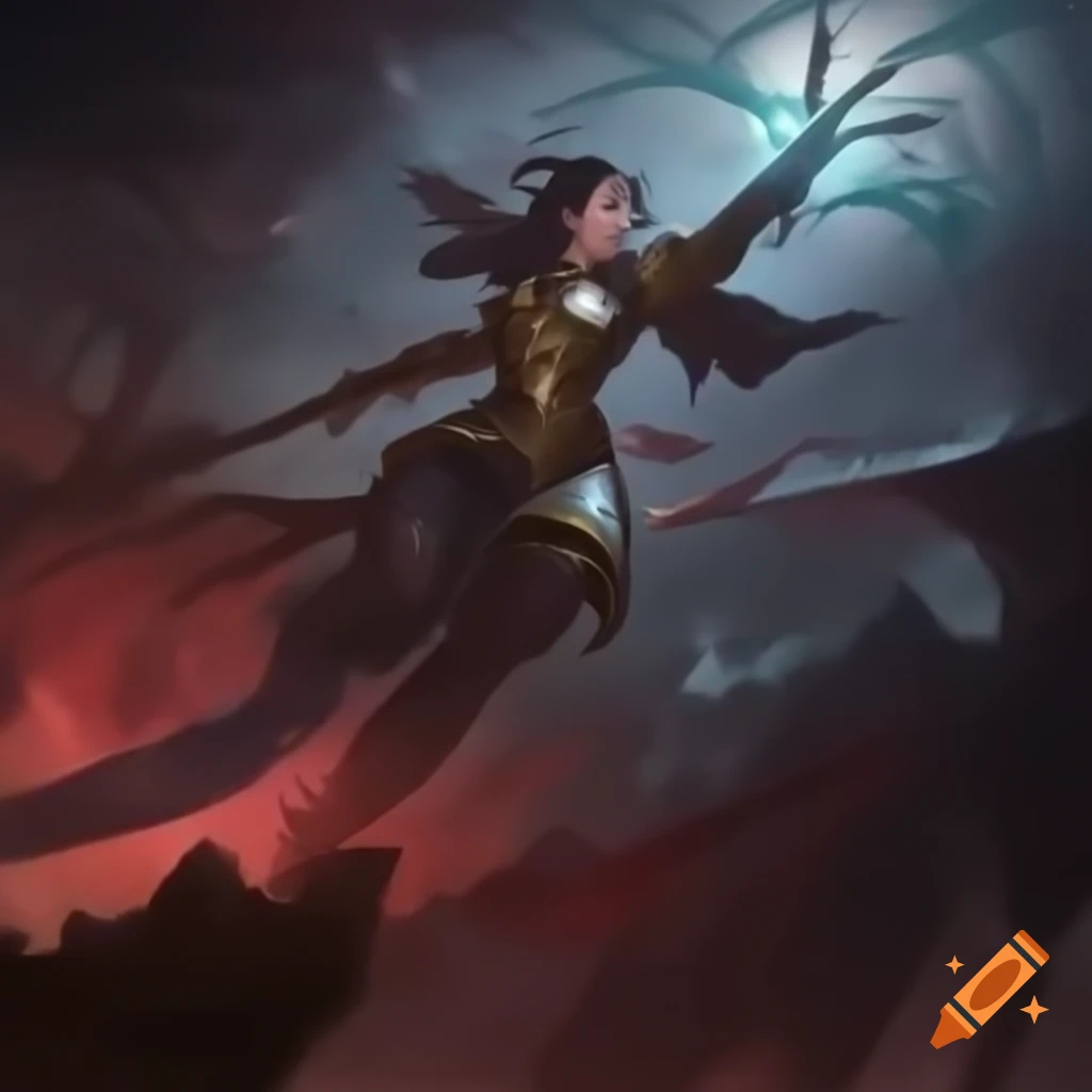 Radiant figure in gold armor wielding sword with magical sun tracers
