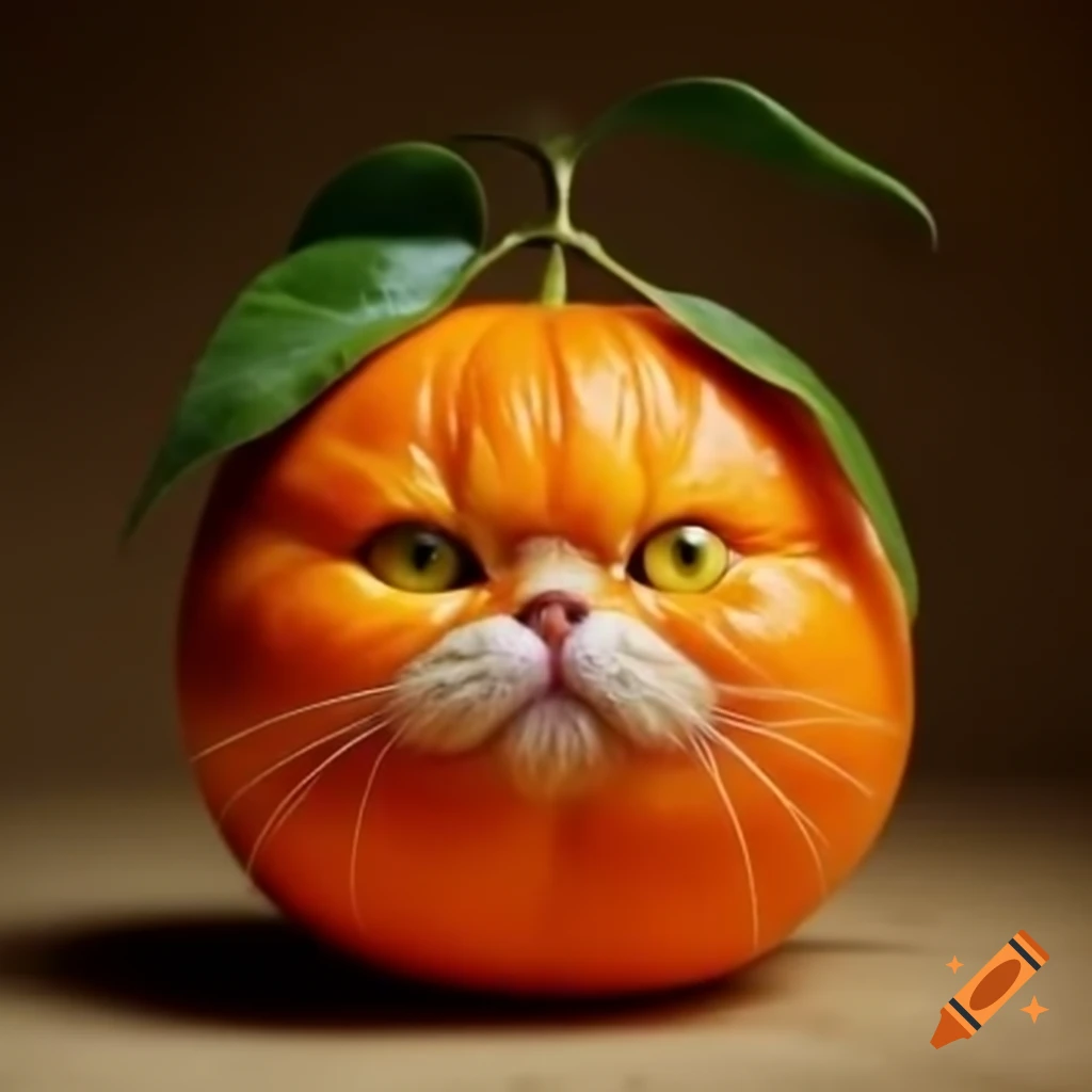 Mandarin orange designed with realistic cat's face features