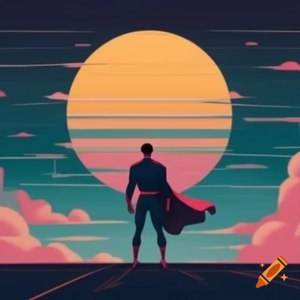 Art deco style poster of faceless superhero saving the world from email
