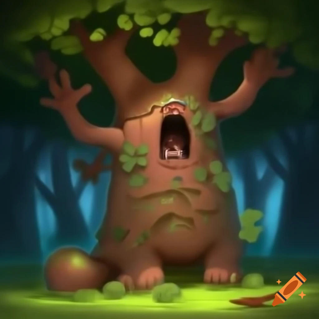 Anthropomorphic evil trees drawing nutrients in Max Fleisher animation style
